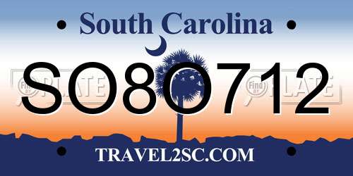 SO8O712 South Carolina License Plate