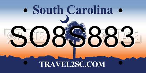 SO8S883 South Carolina License Plate