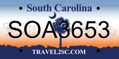 SOA3653 South Carolina License Plate