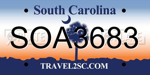 SOA3683 South Carolina License Plate