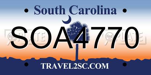 SOA4770 South Carolina License Plate