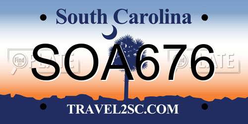 SOA676 South Carolina License Plate