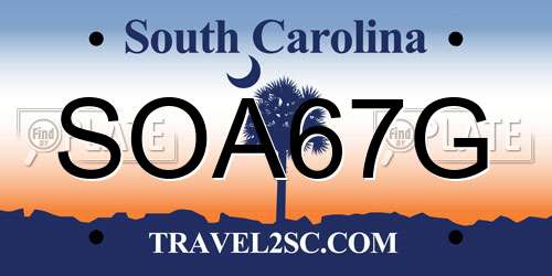 SOA67G South Carolina License Plate