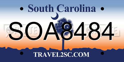 SOA8484 South Carolina License Plate