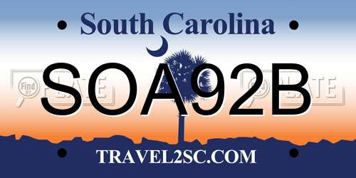 SOA92B South Carolina License Plate