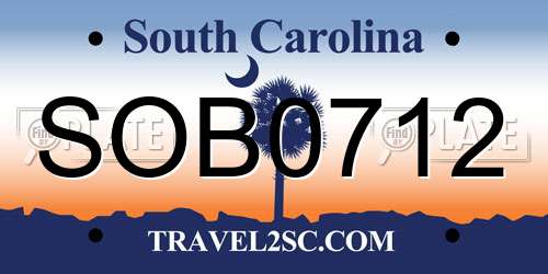 SOB0712 South Carolina License Plate