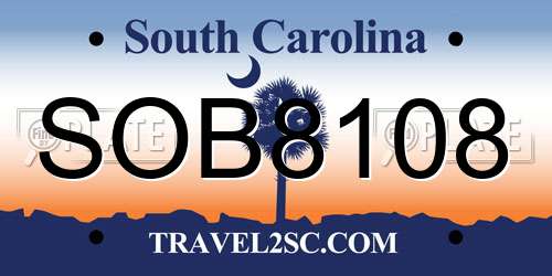 SOB8108 South Carolina License Plate