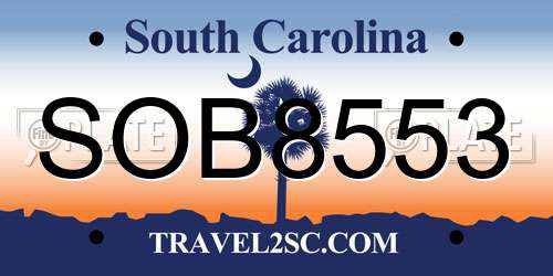 SOB8553 South Carolina License Plate
