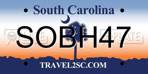 SOBH47 South Carolina License Plate