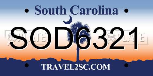SOD6321 South Carolina License Plate