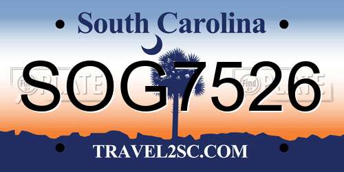 SOG7526 South Carolina License Plate