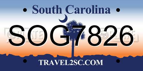 SOG7826 South Carolina License Plate