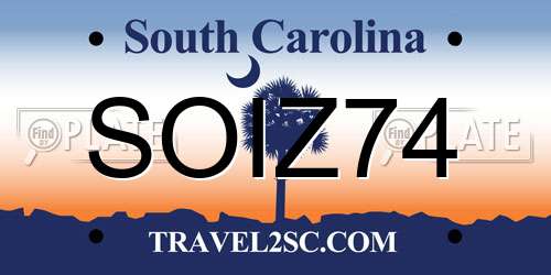 SOIZ74 South Carolina License Plate