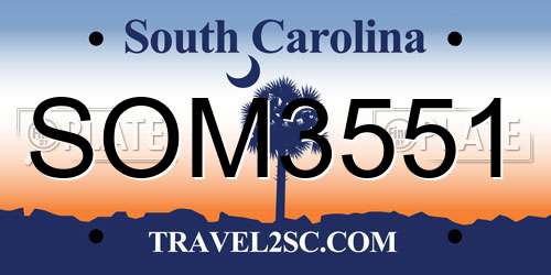 SOM3551 South Carolina License Plate