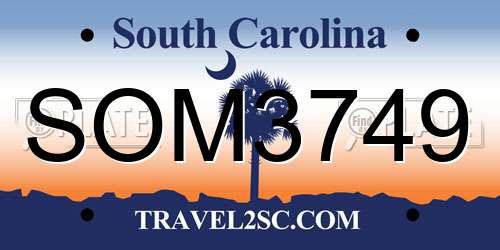 SOM3749 South Carolina License Plate