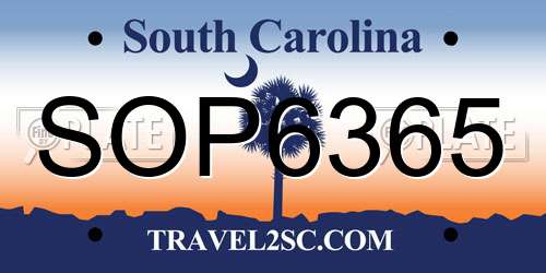 SOP6365 South Carolina License Plate