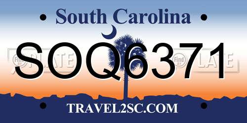 SOQ6371 South Carolina License Plate