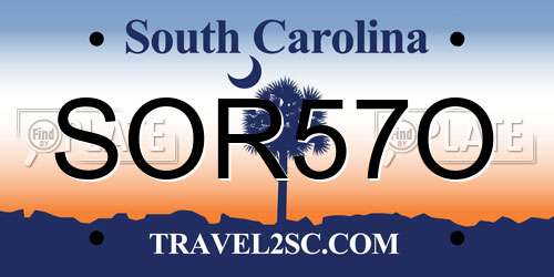 SOR57O South Carolina License Plate
