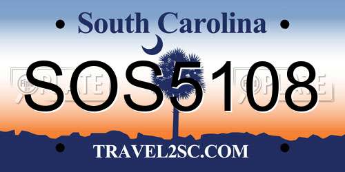 SOS5108 South Carolina License Plate