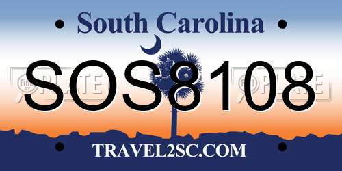 SOS8108 South Carolina License Plate