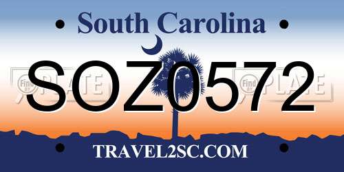 SOZ0572 South Carolina License Plate