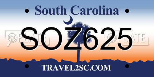 SOZ625 South Carolina License Plate