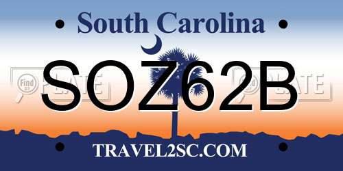 SOZ62B South Carolina License Plate