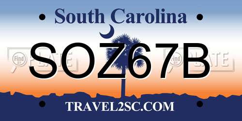 SOZ67B South Carolina License Plate