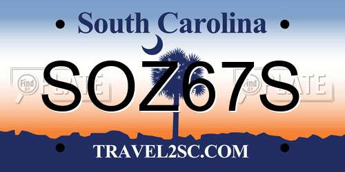 SOZ67S South Carolina License Plate