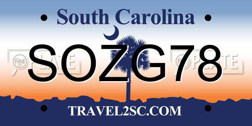 SOZG78 South Carolina License Plate