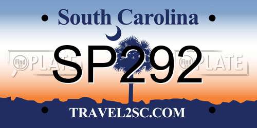 SP292 South Carolina License Plate