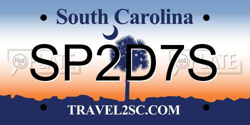 SP2D7S South Carolina License Plate