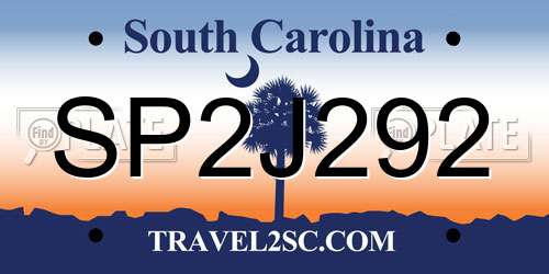 SP2J292 South Carolina License Plate
