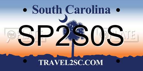 SP2S0S South Carolina License Plate