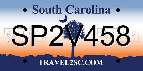 SP2V458 South Carolina License Plate