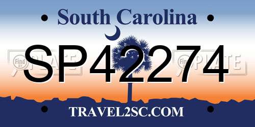 SP42274 South Carolina License Plate
