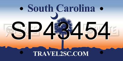 SP43454 South Carolina License Plate