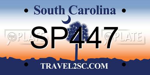 SP447 South Carolina License Plate
