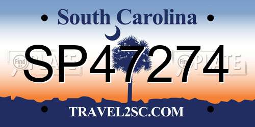 SP47274 South Carolina License Plate