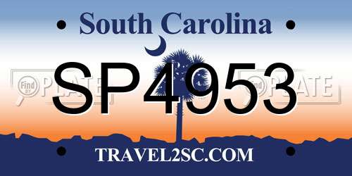 SP4953 South Carolina License Plate