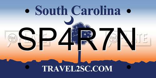 SP4R7N South Carolina License Plate