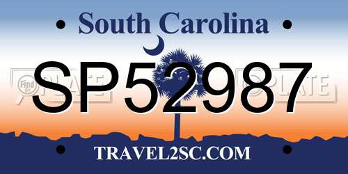SP52987 South Carolina License Plate