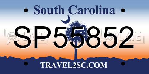 SP55852 South Carolina License Plate