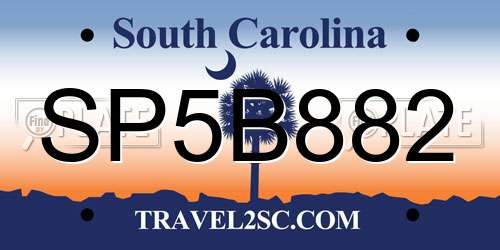 SP5B882 South Carolina License Plate