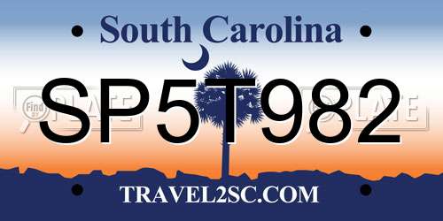 SP5T982 South Carolina License Plate