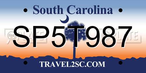 SP5T987 South Carolina License Plate