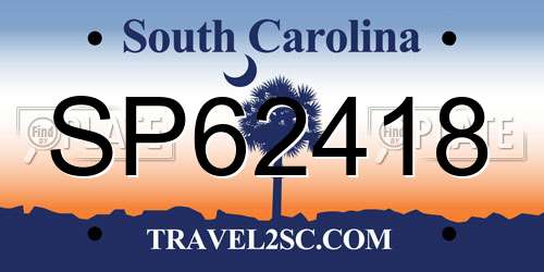 SP62418 South Carolina License Plate