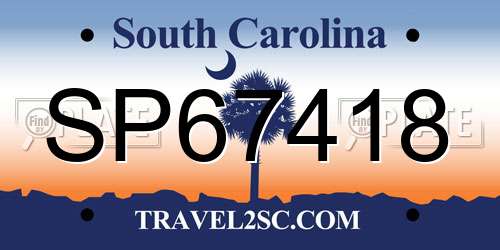 SP67418 South Carolina License Plate
