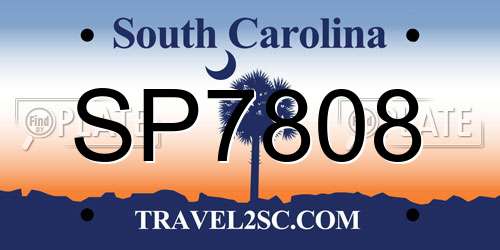 SP7808 South Carolina License Plate