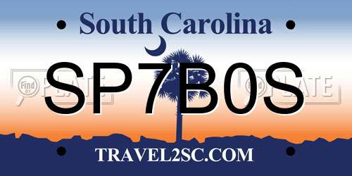 SP7B0S South Carolina License Plate